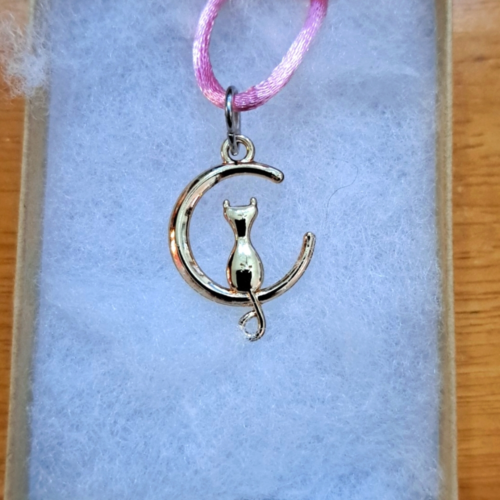 Gold Cat In Moon Necklace